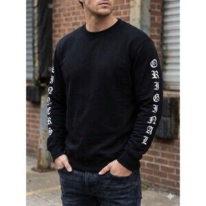 RtA Black Graphic Crew Neck Mens Size M Terry Cotton Pullover